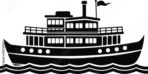 riverboat silhouette vector on white background