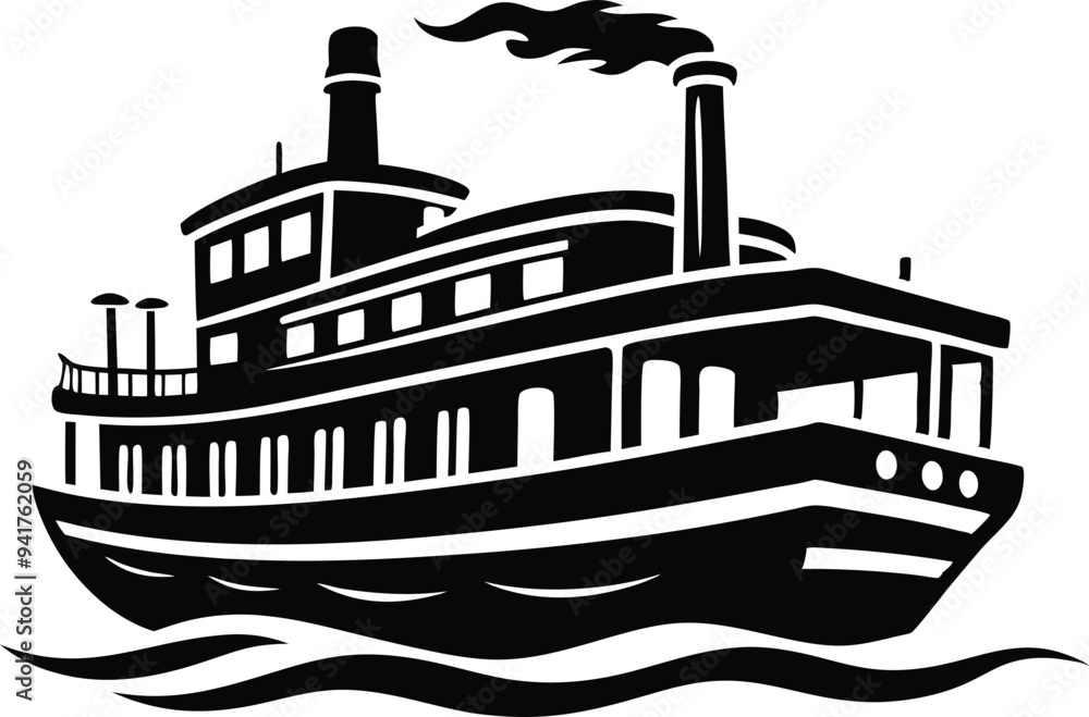 riverboat silhouette vector on white background riverboat silhouette vector on white background
