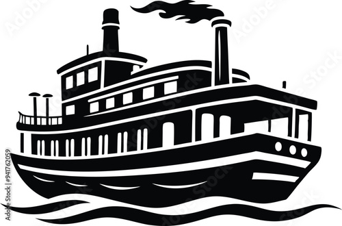 riverboat silhouette vector on white background