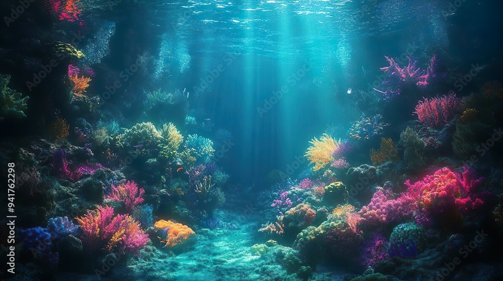 Fototapeta premium Enchanting coral reef scene beneath the sea ideal for creating colorful and marine-inspired wallpaper designs