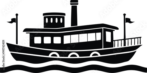 riverboat silhouette vector on white background