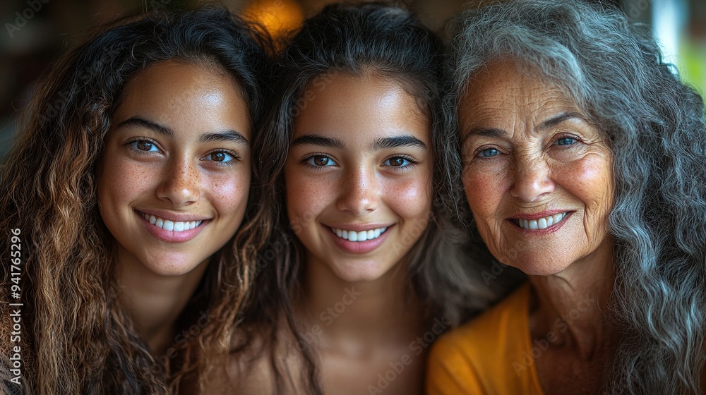 grandmother at home with teenage girl mother.illustration