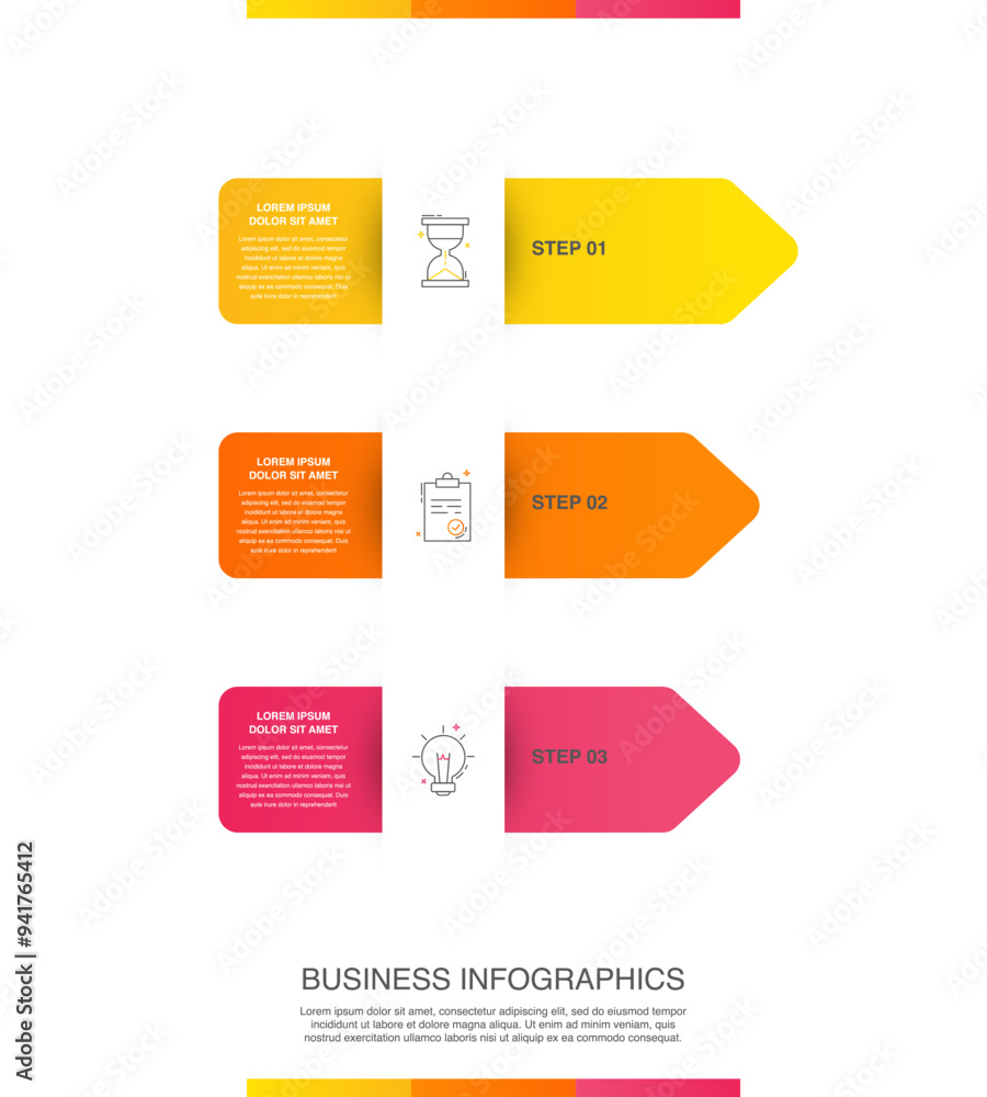 Vector infographic arrow design with three steps. Infographics template ...