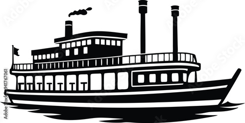 riverboat silhouette vector on white background