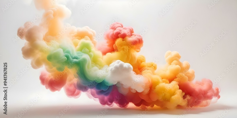 Fototapeta premium Abstract background with rainbow smoke on white. AI generated