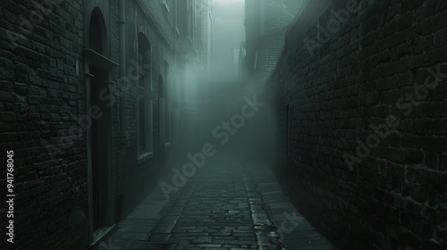 Eerie fog rolling through a dark alley