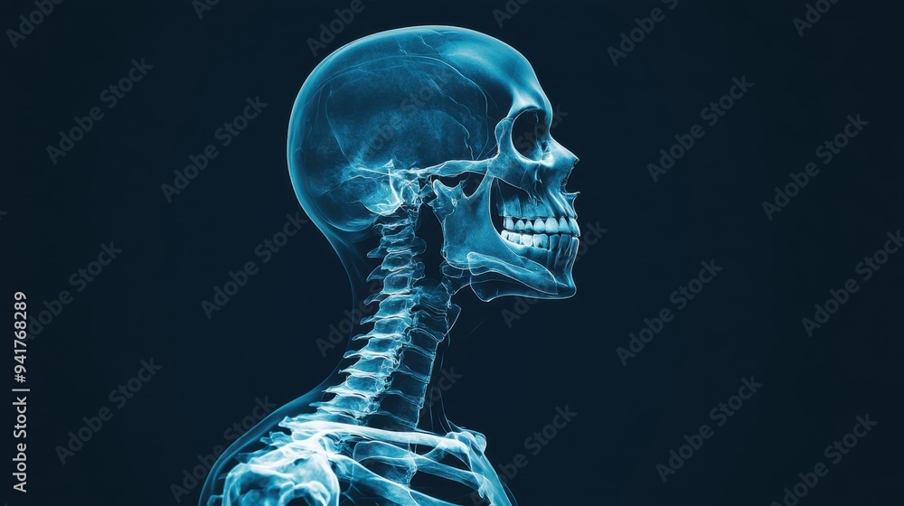 Digital X-ray of a human skeleton with bones and joints clearly visible against a dark background, focusing on medical imaging and diagnosis. Digital X-ray of a human skeleton with bones and joints clearly visible against a dark background, focusing on medical imaging and diagnosis.