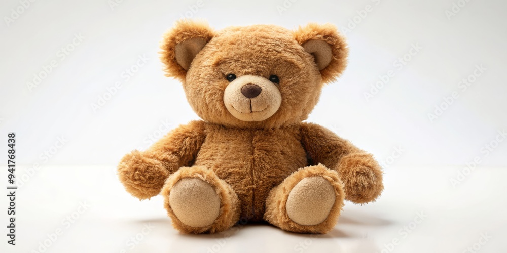 Fototapeta premium A Brown Teddy Bear Sitting on a White Background, Isolated, Plush, Cute , teddy bear, stuffed animal, toy