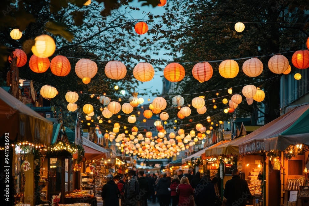 custom made wallpaper toronto digitalA canopy of glowing paper lanterns lighting up a bustling night market