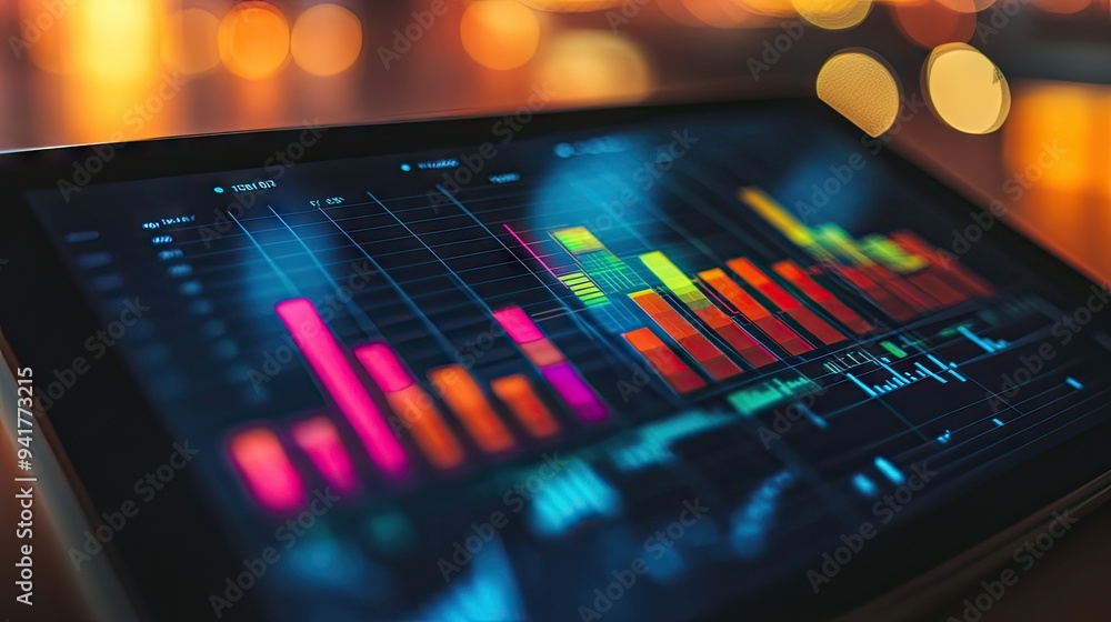 A macro view of a business graph displayed on a tablet, highlighting the intricate details of market trends and financial metrics. A macro view of a business graph displayed on a tablet, highlighting the intricate details of market trends and financial metrics.