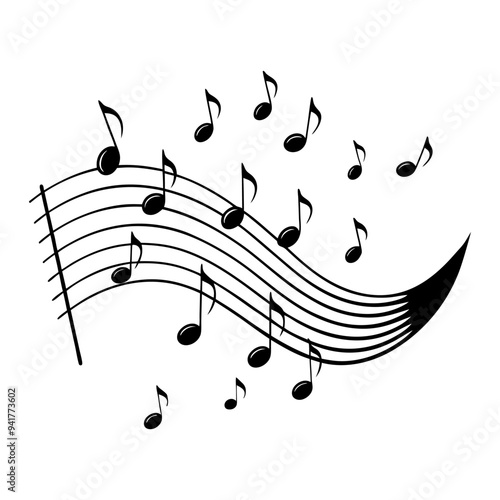 Musical background with notes. Flying music notes. Song notation in flat design. Vector illustration.