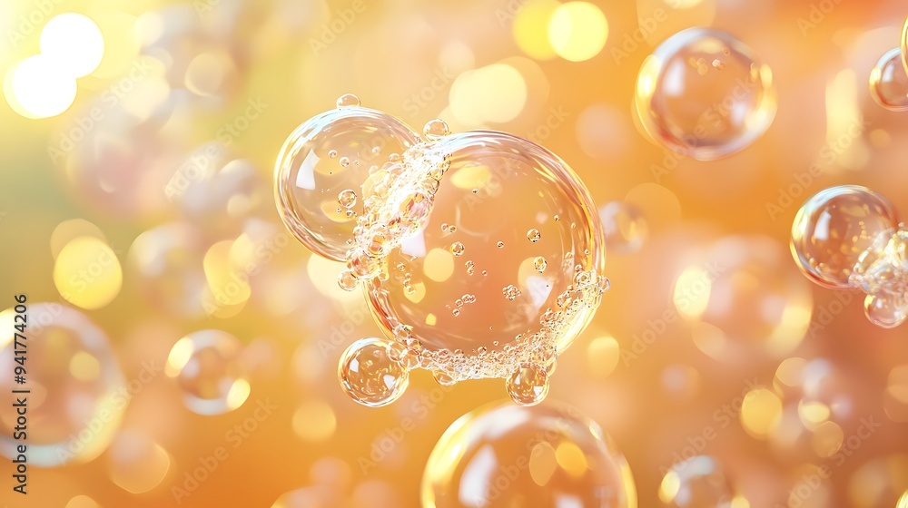 Glowing bubbles creating a magical atmosphere with warm golden hues. Glowing bubbles creating a magical atmosphere with warm golden hues.