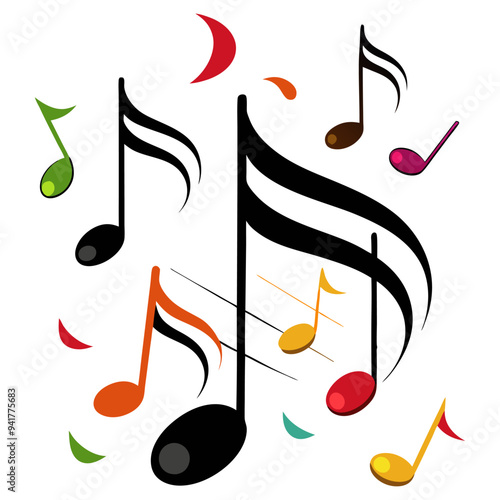 Musical background with notes. Flying music notes. Song notation in flat design. Vector illustration.