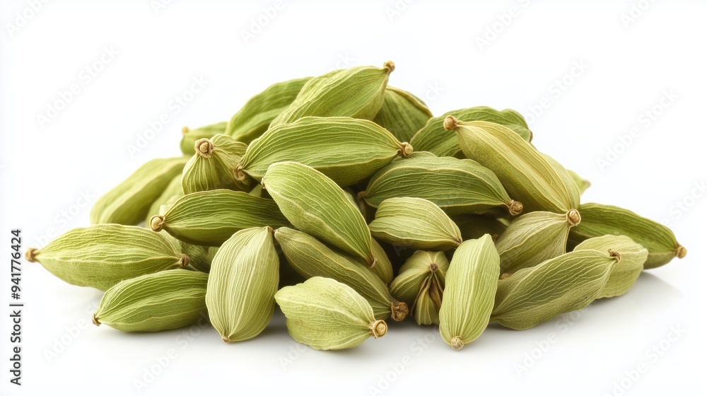 Pile of cardamom, elaichi pods isolated on a white background Pile of cardamom, elaichi pods isolated on a white background