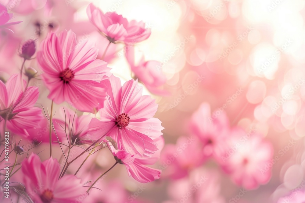 A beautiful bouquet of pink flowers growing in a natural field setting A beautiful bouquet of pink flowers growing in a natural field setting