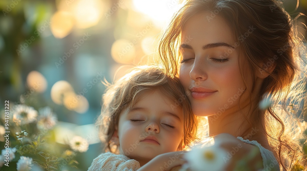 Obraz premium a beautiful woman having a moment to herself in the garden while her child is sleeping eating a sandwich or lunch in peace.illustration
