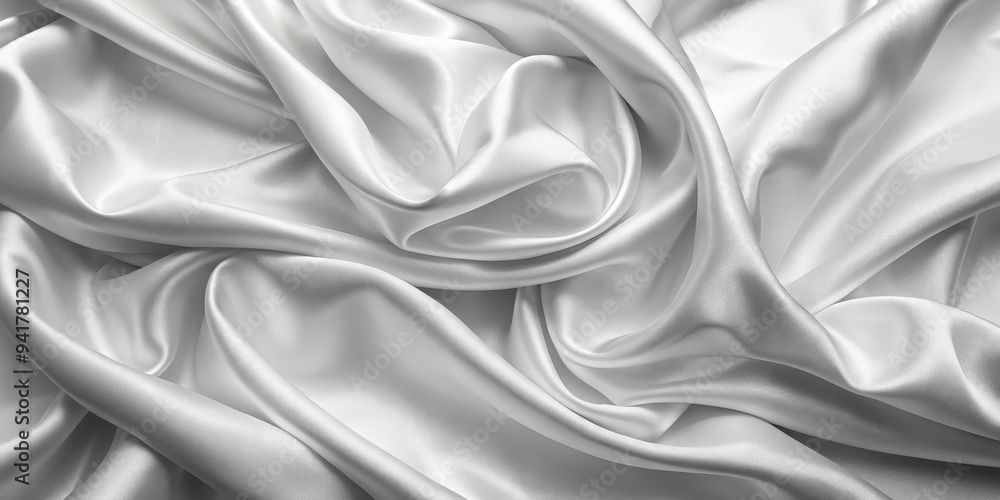 Fototapeta premium Abstract White Satin Fabric Drapes, Texture, Background, Smooth, Shiny, Silk, Fabric