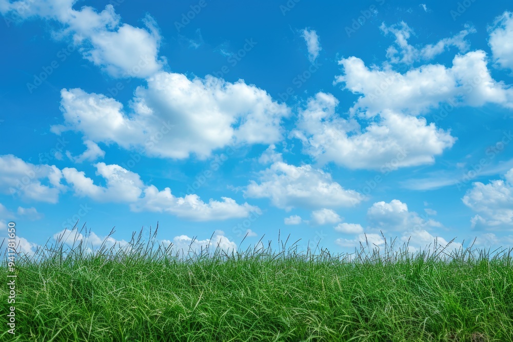 A sunny day scene with lush green grass and a clear blue sky A sunny day scene with lush green grass and a clear blue sky