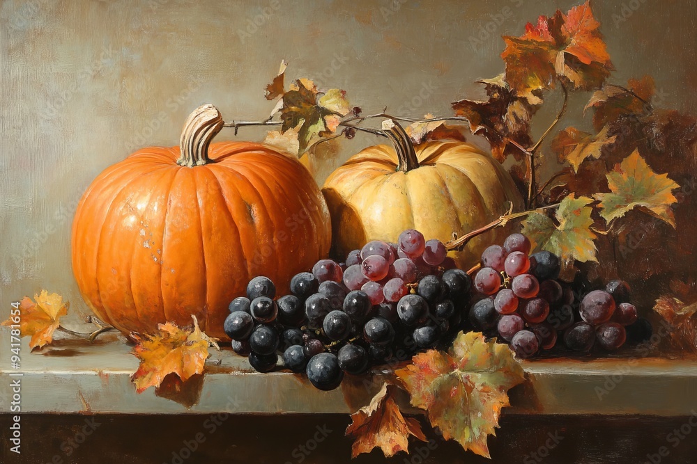 multiple pumpkins and grapes multiple pumpkins and grapes