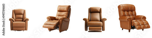 A plush recliner chair with a footrest home furniture photorealistic comfortable and cozy isolated on white and transparent background