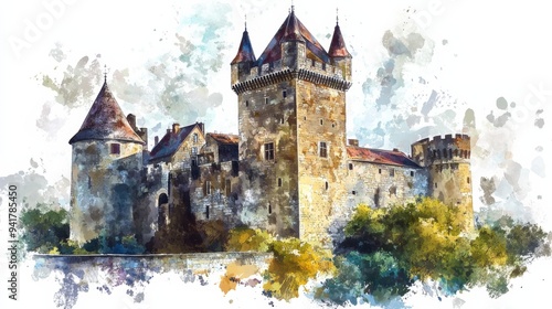 Watercolor Illustration of a Medieval Castle.