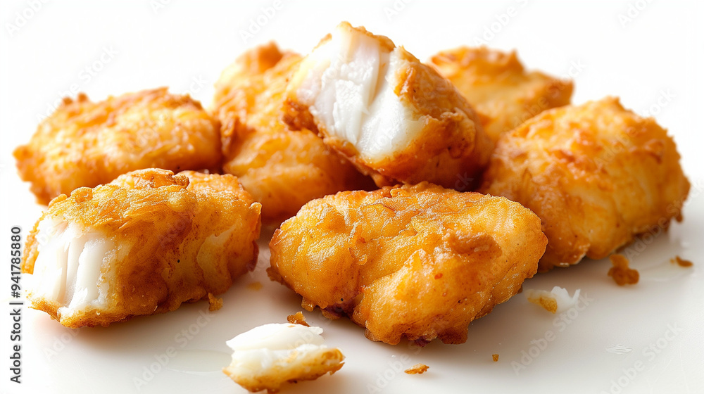 Fried Fish Fillet Nuggets on White Background Fried Fish Fillet Nuggets on White Background