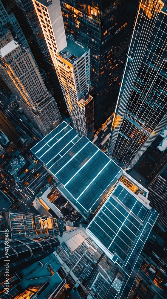 Solar panels urban building facade skyscrapers sustainable green energy renewable environmental architecture design birds eye view Solar panels urban building facade skyscrapers sustainable green energy renewable environmental architecture design birds eye view
