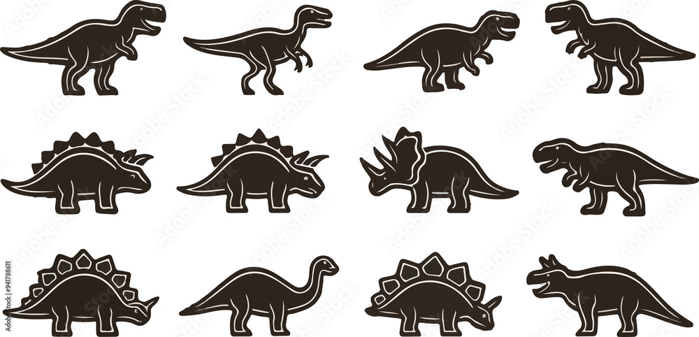 Naklejka premium Dinosaur Icon Set PNG Transparent