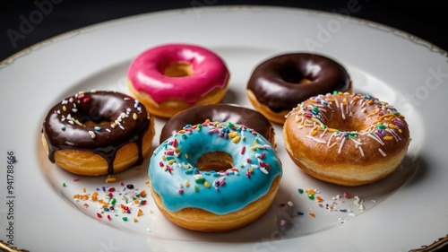 Delicious colorful donuts, Jewish sweets, sufganiyot, Hanukkah concept.