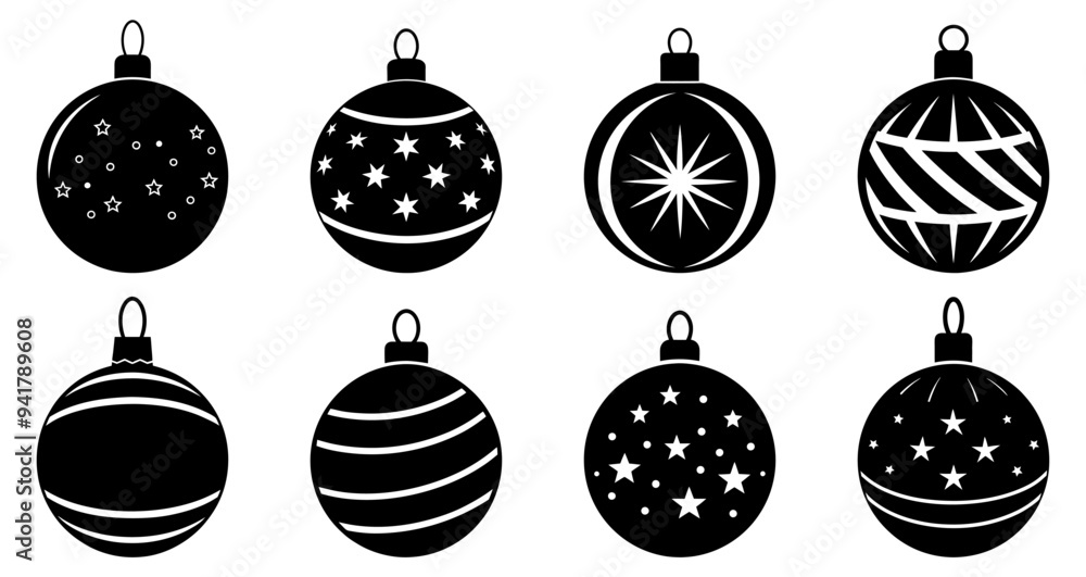 Christmas ball icon. Set of black Christmas balls. Christmas ball icons in flat design. Vector illustration. Christmas ball icon. Set of black Christmas balls. Christmas ball icons in flat design. Vector illustration.