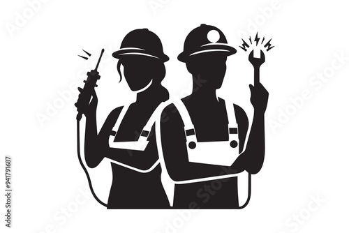 electrician people working vector silhouette