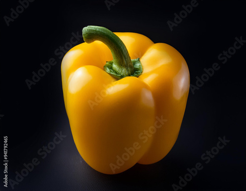 Yellow bell pepper. Isolated on black background. Capsicum annuum L. Studio shot, design material.  photo