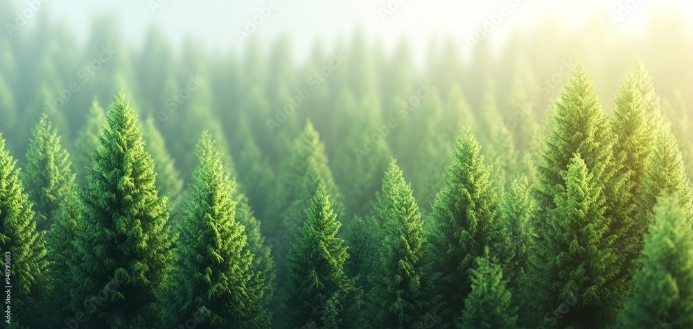 Forest ecosystem balance, CO2 absorbing trees, 3D illustration Forest ecosystem balance, CO2 absorbing trees, 3D illustration