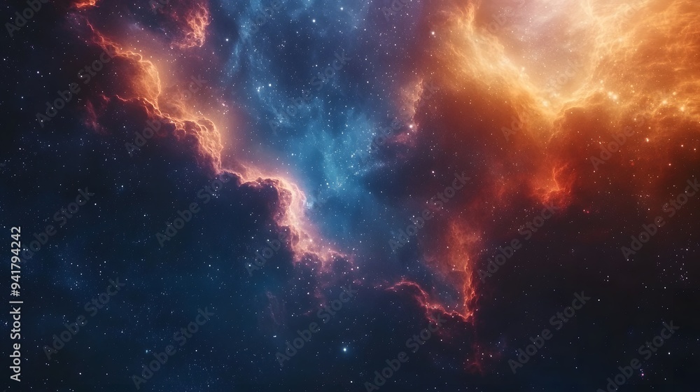 Stunning cosmic nebula with vibrant orange and blue hues against a starry backdrop. Stunning cosmic nebula with vibrant orange and blue hues against a starry backdrop.