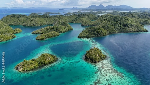 Foto Aerial View of the Thousand Islands in the Togean National Park, Central Sulawesi, Indonesia