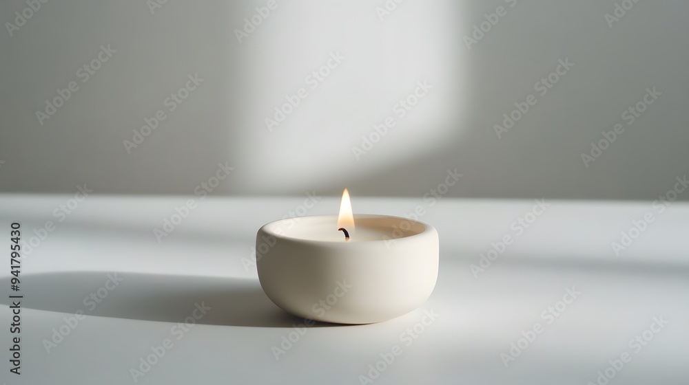 Minimalist Candle: A small, plain white candle in a minimalist holder, centered on a white background, with a faint shadow for depth.
Minimalist Candle: A small, plain white candle in a minimalist holder, centered on a white background, with a faint shadow for depth.