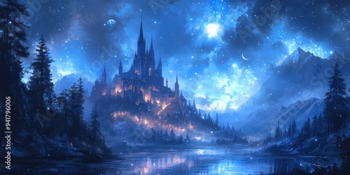 A Majestic Castle Under a Starry Night Sky