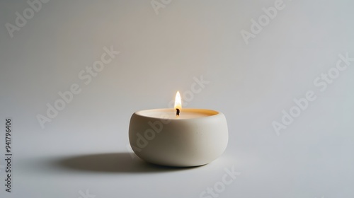 Wallpaper Mural Minimalist Candle: A small, plain white candle in a minimalist holder, centered on a white background, with a faint shadow for depth.
 Torontodigital.ca