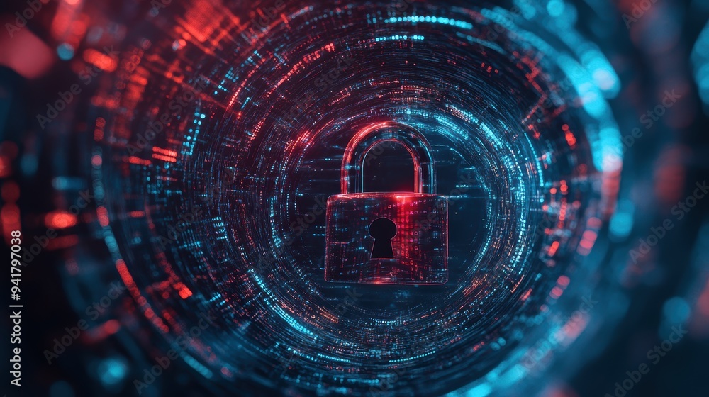 Cyber Security Concept: Padlock Surrounded by Data Streams Defending Against Cyber Attacks Cyber Security Concept: Padlock Surrounded by Data Streams Defending Against Cyber Attacks