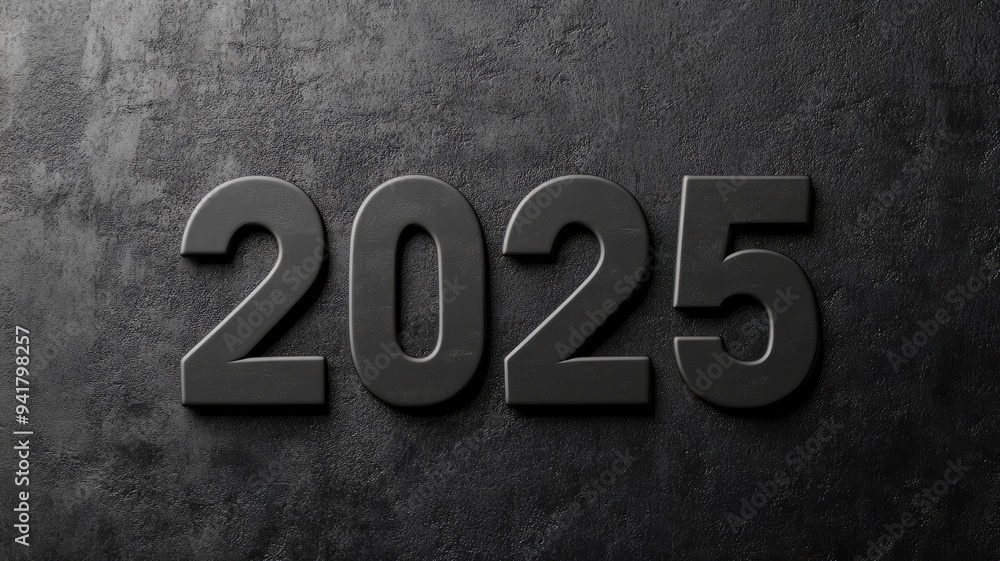 Elegant and bold 2025 numbers on a black textured background Elegant and bold 2025 numbers on a black textured background