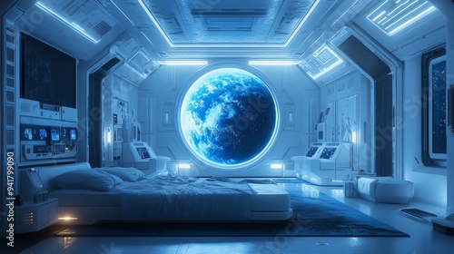 Futuristic Bedroom with Earth View.