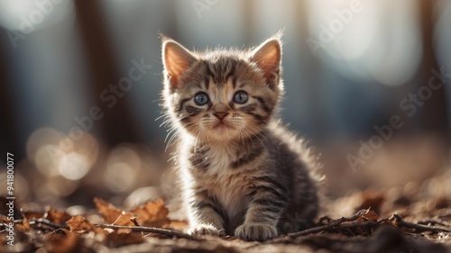 A Cute Little Kitten Sitting on the Ground.