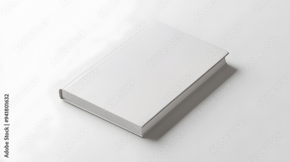 Fototapeta premium Minimalist Notebook: A closed, plain white notebook with a smooth cover, lying flat on a white background, with subtle shadowing for a clean aesthetic. 