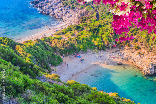 Fototapeta Naklejka Na Ścianę i Meble -  Timoni beach close up view and Ionian sea on Korfu, Greece
