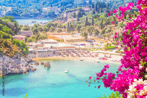 Fototapeta Naklejka Na Ścianę i Meble -  Paleokastritsa beach bay on Korfu from above, Greece