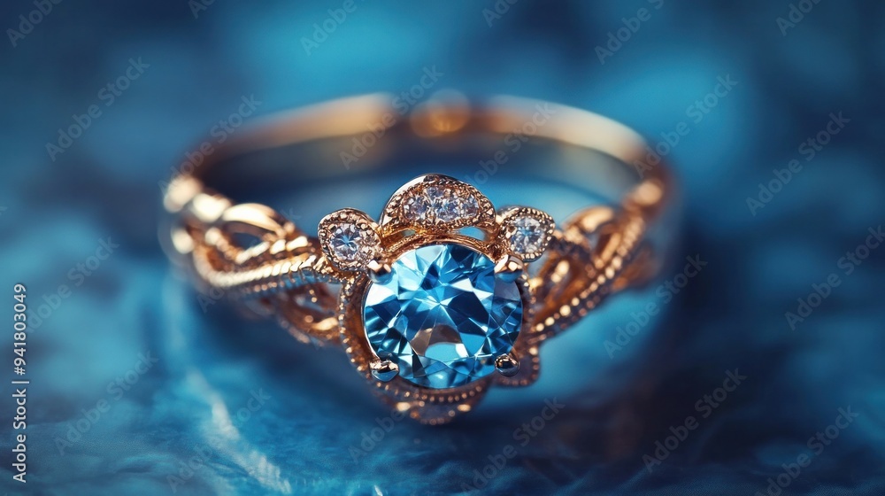 A ring of jewellery set against a blue backdrop A ring of jewellery set against a blue backdrop