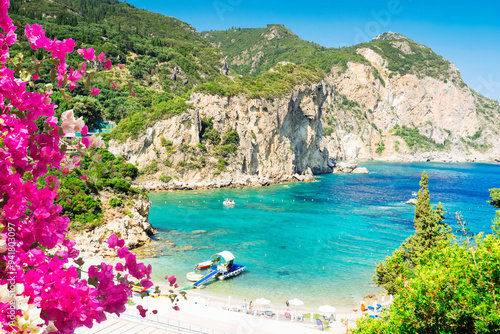Fototapeta Naklejka Na Ścianę i Meble -  Amazinf beaches of Corfu, Paleokastritsa beach bay on Corfu island, Greece