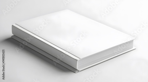 Minimalist Notebook: A closed, plain white notebook with a smooth cover, lying flat on a white background, with subtle shadowing for a clean aesthetic. 