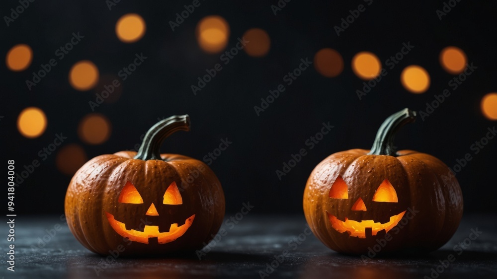 Spooky Halloween Pumpkins on Black Background. Spooky Halloween Pumpkins on Black Background.
