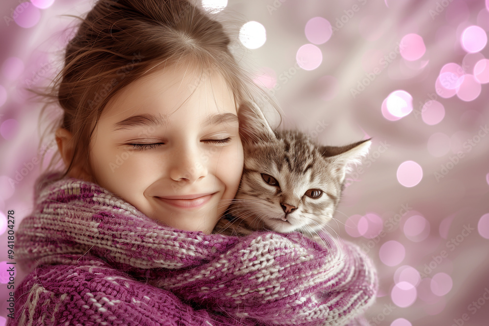 Beautiful young girl of different nationalities with her cute pets Beautiful young girl of different nationalities with her cute pets